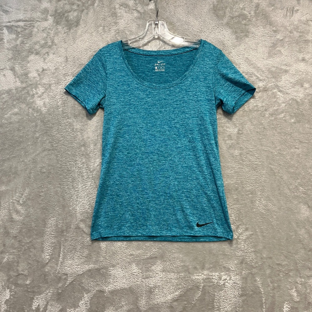 Nike Dri-FIT Shirt Women XS Teal Space Dye Heather Scoop Neck Athletic Top